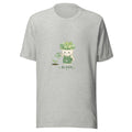 Bloom Hero tee GROW MODE — cute plants robot graphic tee mockup