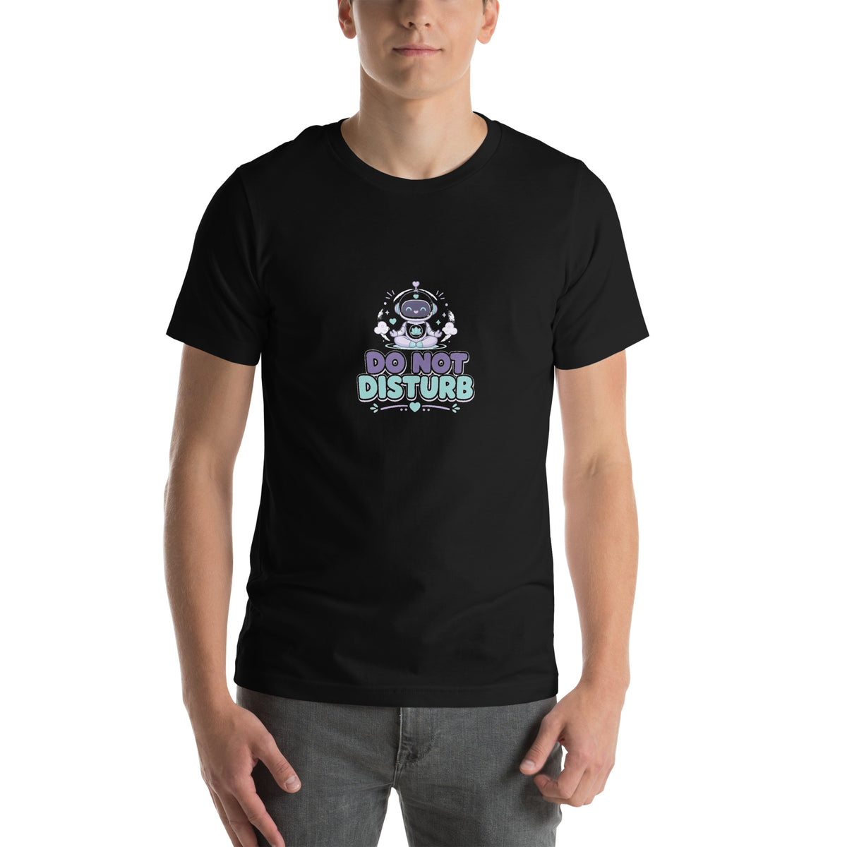 Focus Hero tee DO NOT DISTURB — cute focus robot graphic tee mockup