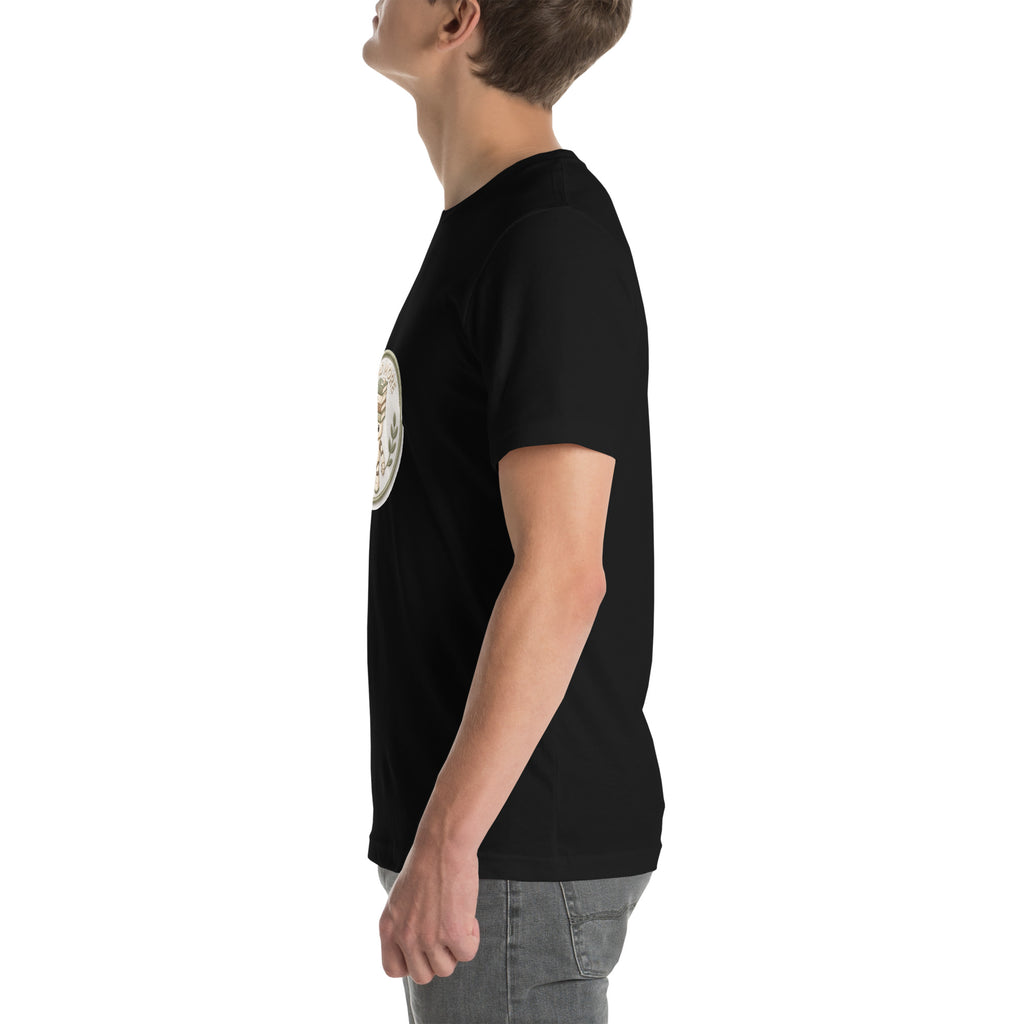 Stack Badge tee READ MORE — cute reading robot graphic tee mockup