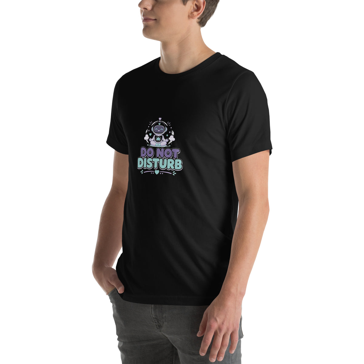 Focus Hero tee DO NOT DISTURB — cute focus robot graphic tee mockup