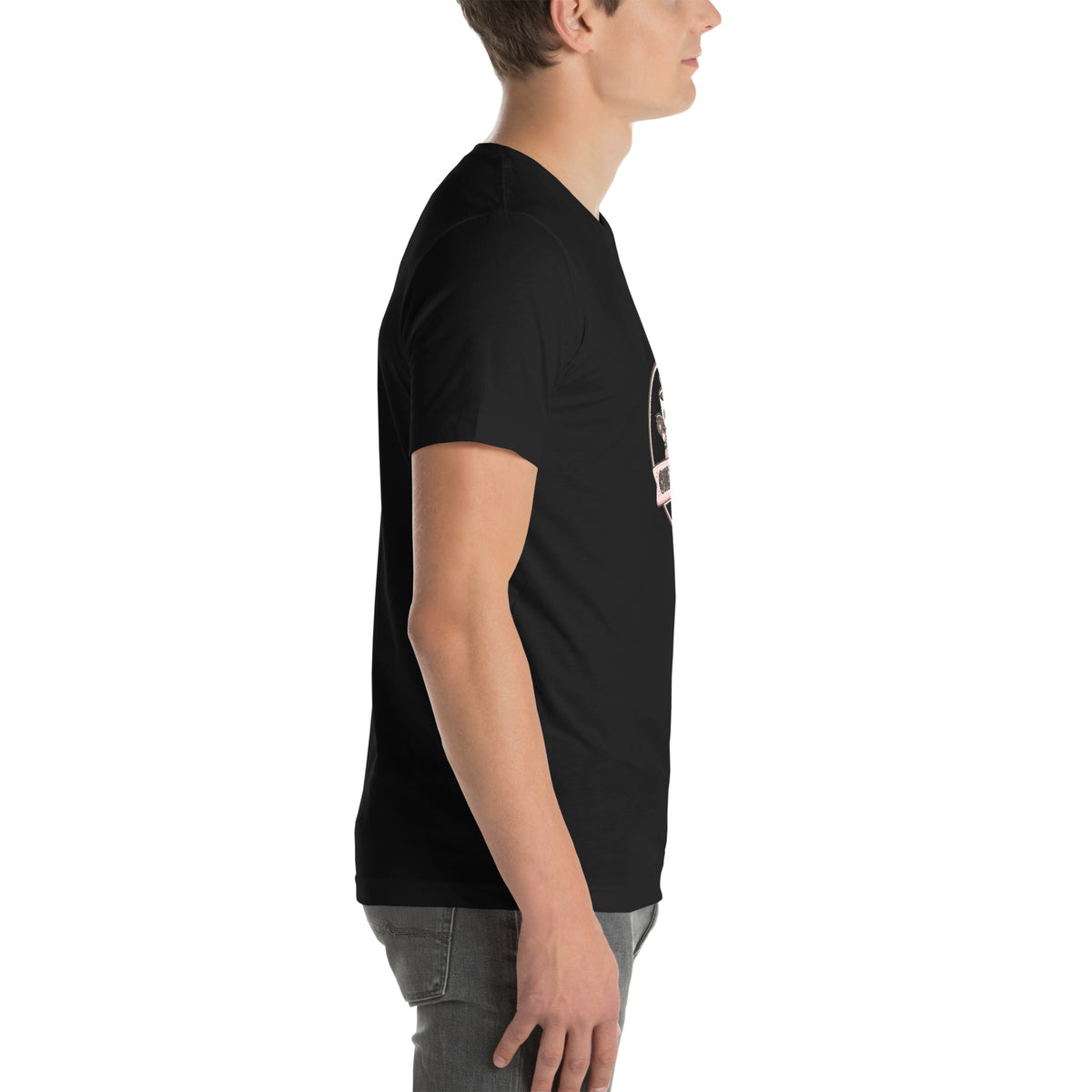 Sip Badge tee ONE MORE SIP — cute coffee robot graphic tee mockup