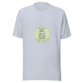Bloom Badge tee GROW MODE — cute plants robot graphic tee mockup