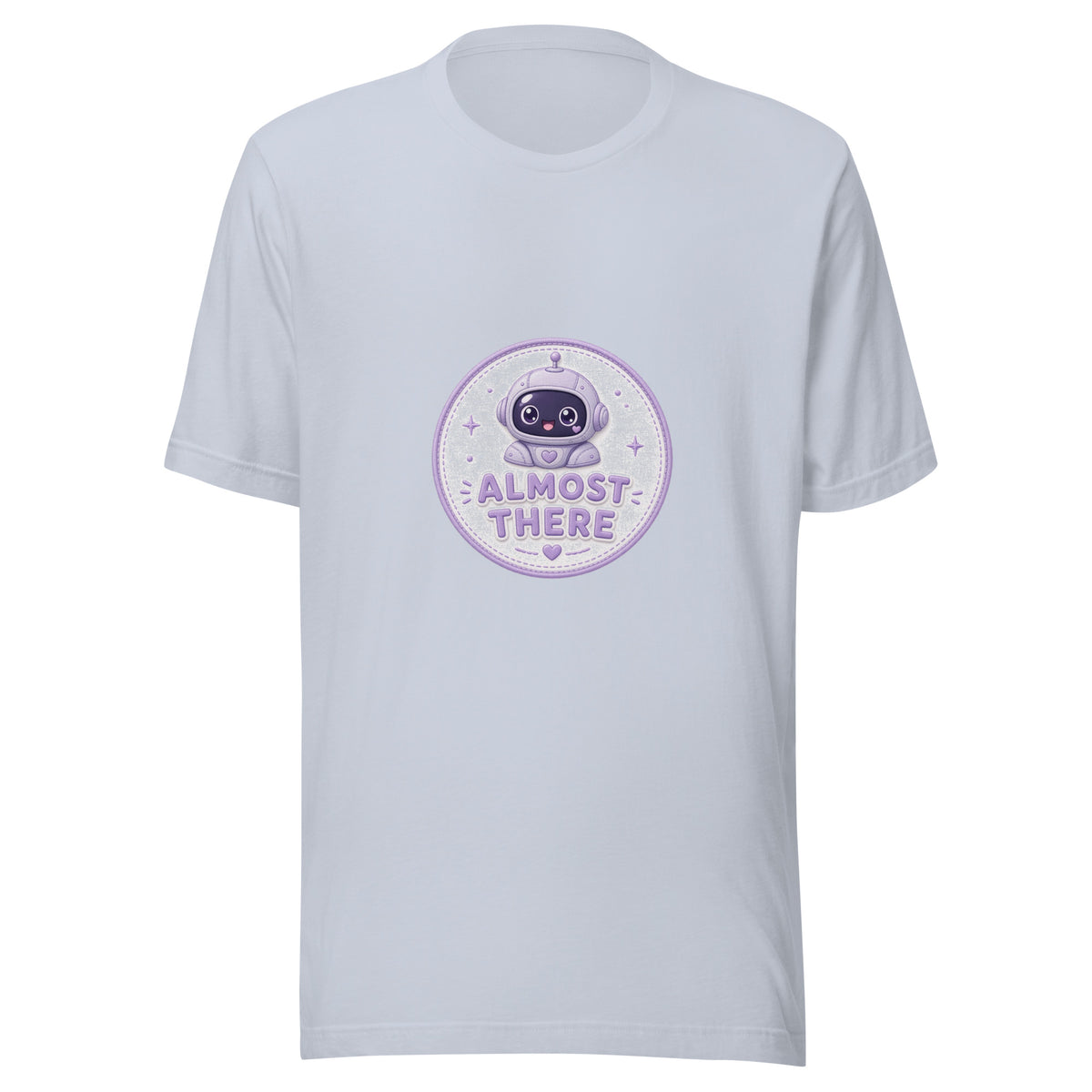 Dash Badge tee ALMOST THERE — cute commute robot graphic tee mockup