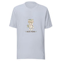 Stack Hero tee READ MORE — cute reading robot graphic tee mockup