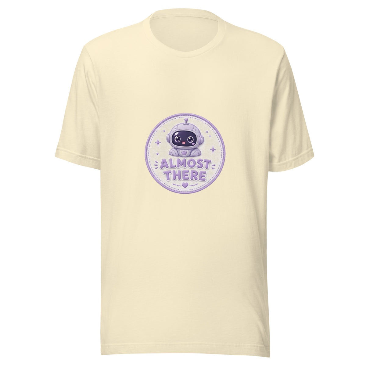 Dash Badge tee ALMOST THERE — cute commute robot graphic tee mockup