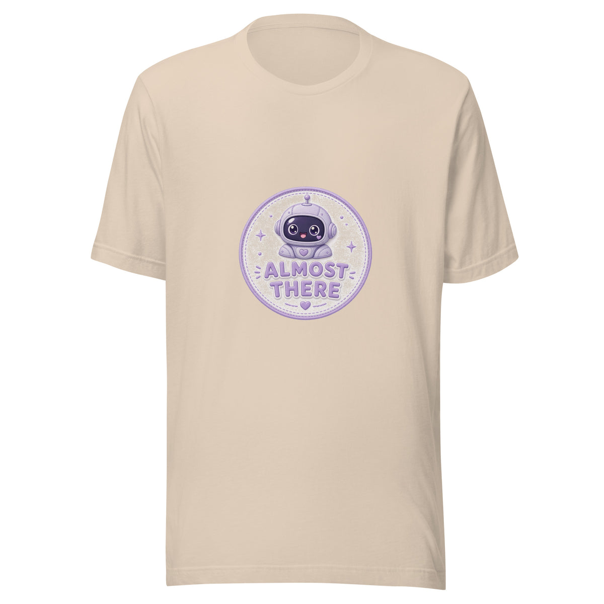 Dash Badge tee ALMOST THERE — cute commute robot graphic tee mockup