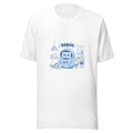 Debug Hero tee STILL DEBUGGING — cute coding robot graphic tee mockup